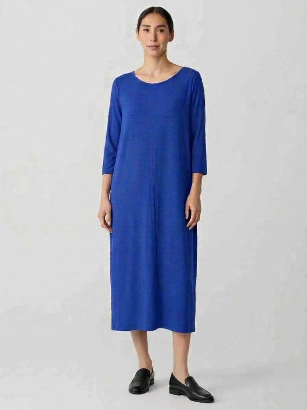 EILEEN FISHER Women's Stretch Jersey Knit Round Neck Dress - Royal Blue, Large